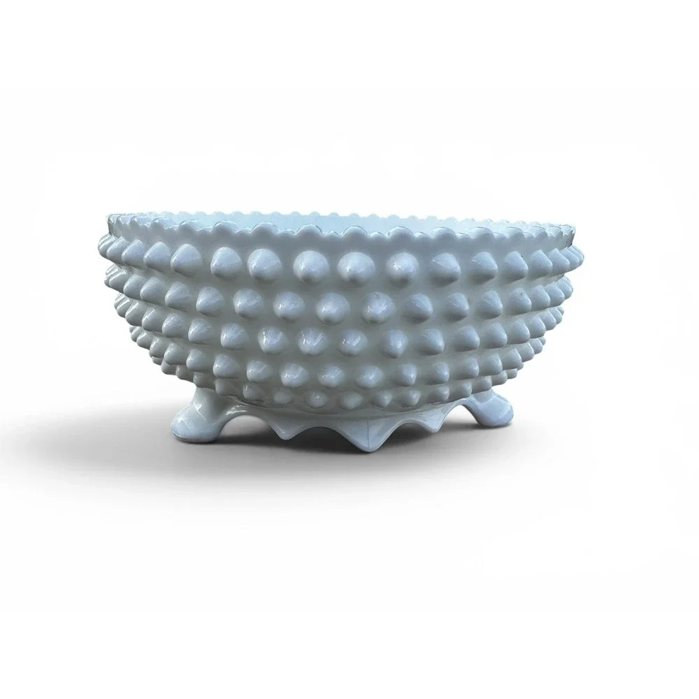 Fenton Milk Glass Hobnail 3 Toed Footed Bowl Candy Dish White 8